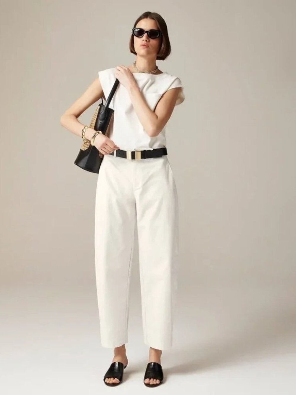 J Crew CK354 Barrel Leg Pant In White Ivory Cotton Blend Coastal Size 35 NWT
